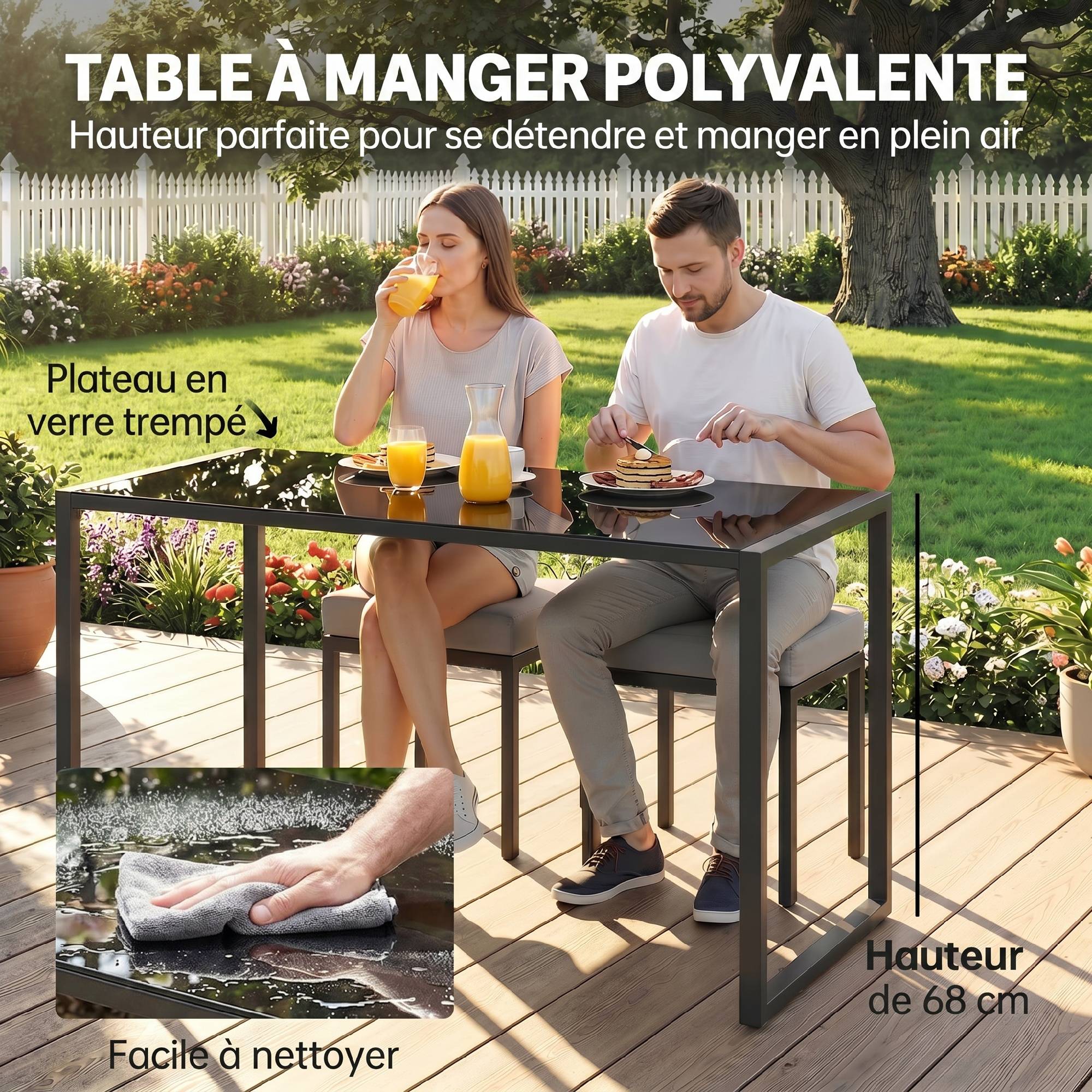 Salon de Jardin Canapé d'Angle Extérieur 6 Pièces Coussins 10cm Table Haute et 2 Repose-pieds Gris - Image 8