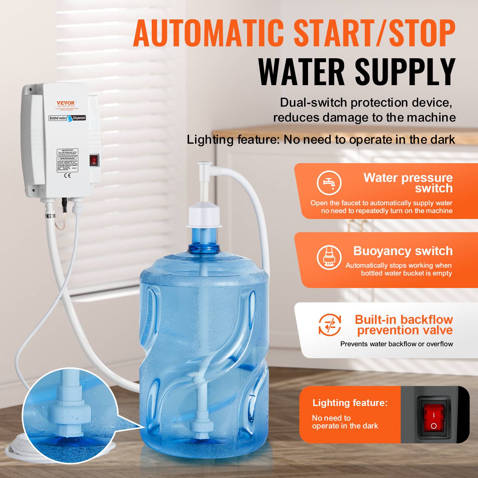 VEVOR Distributeur eau électrique, 3,78 L/min, 40 PSI. Pour machine espresso, bouteilles 11-22L. - Image 4