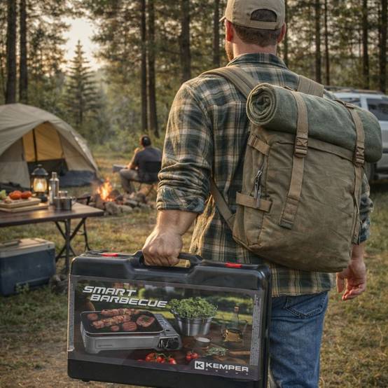 Barbecue à gaz 1900W Grille anti adhesive + 12 cartouches gaz camping KEMPER - Image 3