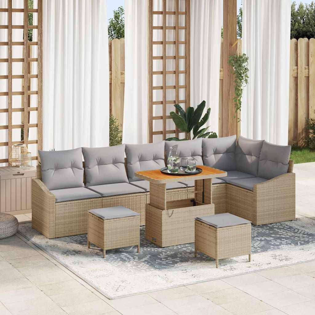 ComfortXL - Salon de jardin 8 places résine tressée et acacia avec poufs modulable pour terrasse beige 9 pcs – ComfortXL Outdoor Living