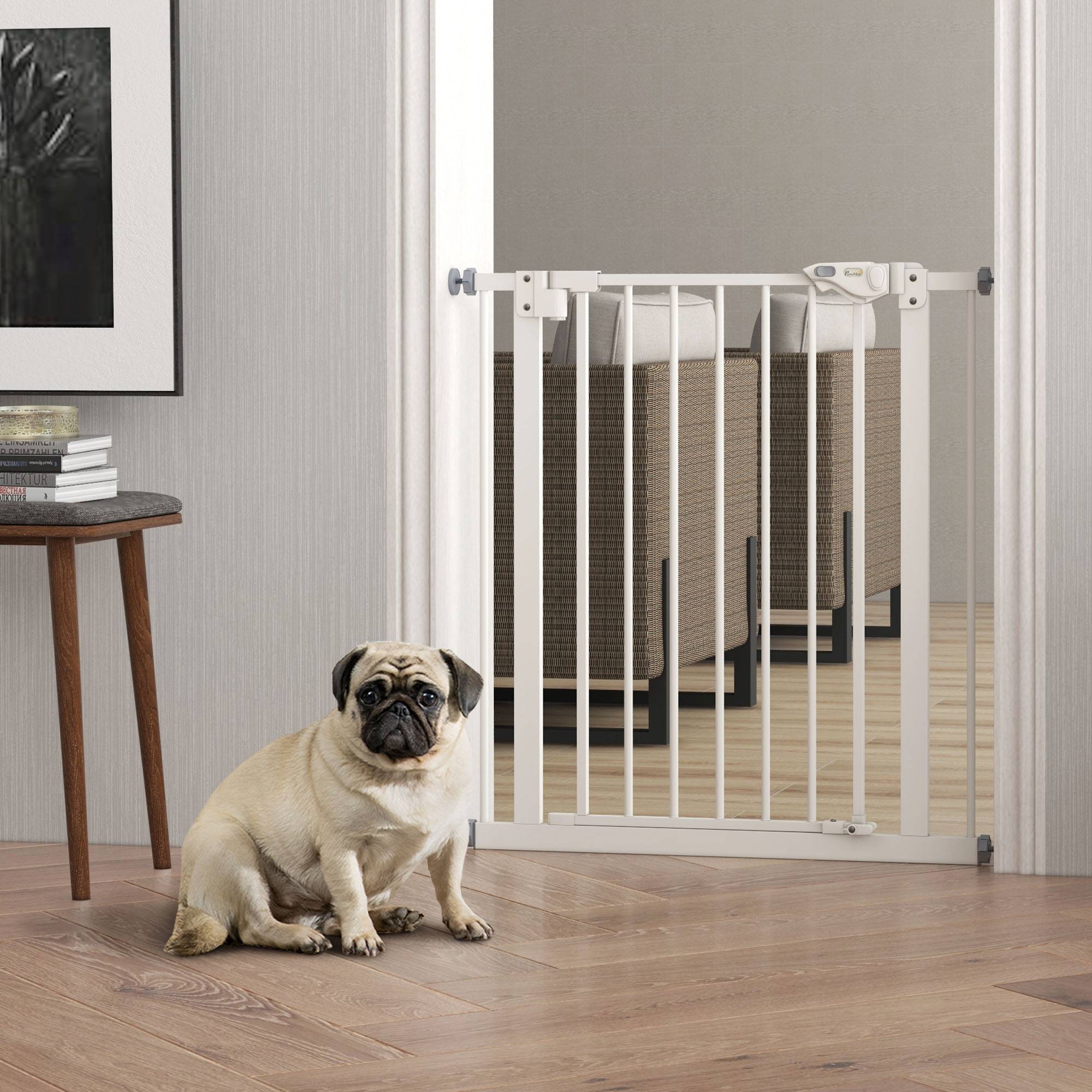 Barrière de porte pour chien, protection animal, métal, plastique, 74-80 cm, blanc - Image 4