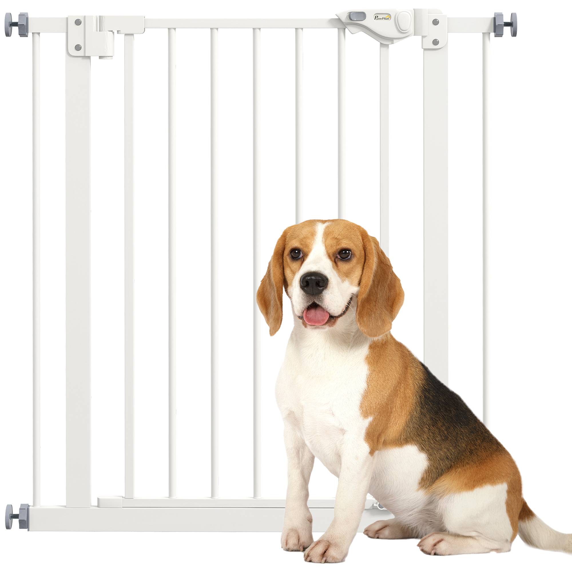 Barrière de porte pour chien, protection animal, métal, plastique, 74-80 cm, blanc - Image 1