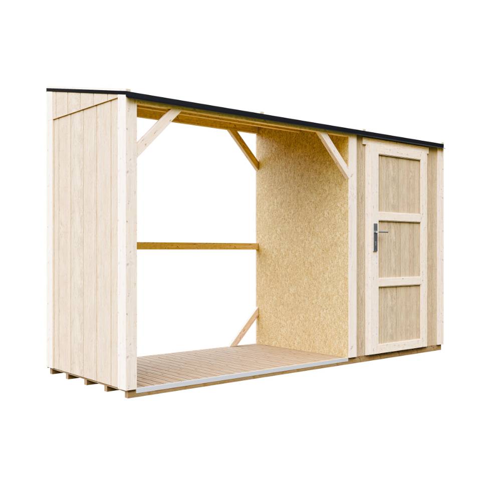 Timbela - Abri à bûches avec remise - 4,14 m² - 345x120xH220 cm - Abri pour bois de chauffage avec rangement - 10 mm d’épaisseur - M985 - Timbela - Image 2