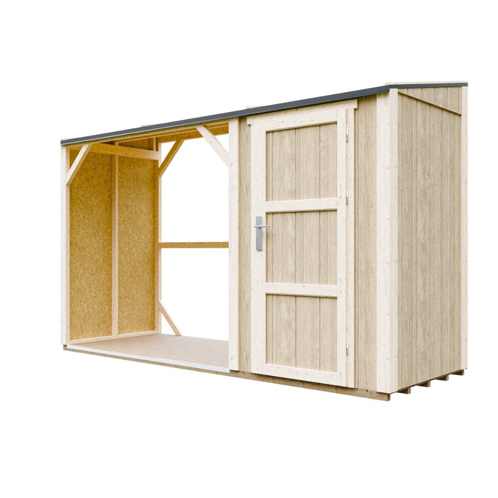 Timbela - Abri à bûches avec remise - 4,14 m² - 345x120xH220 cm - Abri pour bois de chauffage avec rangement - 10 mm d’épaisseur - M985 - Timbela - Image 3