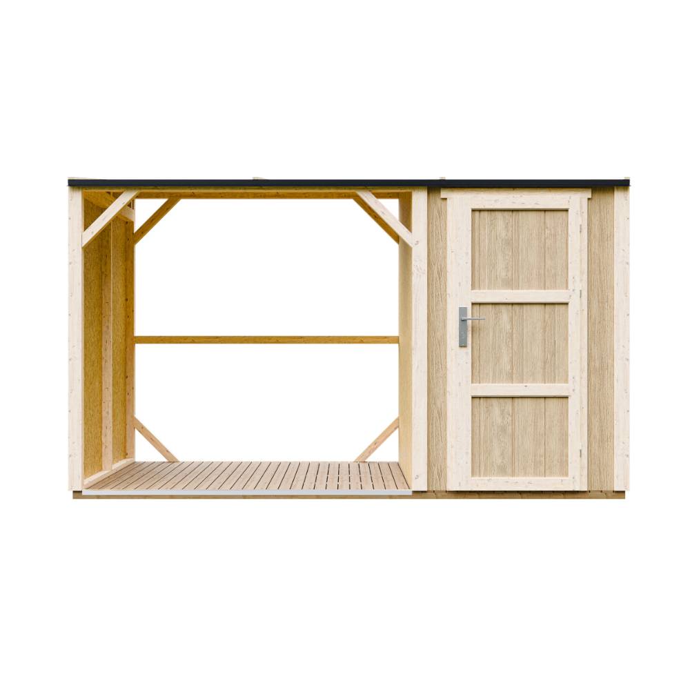 Timbela - Abri à bûches avec remise - 4,14 m² - 345x120xH220 cm - Abri pour bois de chauffage avec rangement - 10 mm d’épaisseur - M985 - Timbela - Image 1