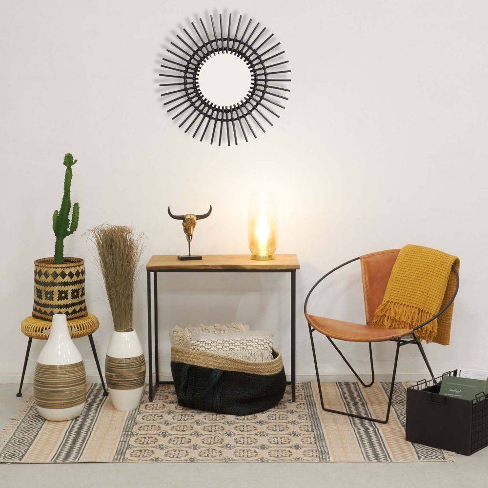 Aubry Gaspard - Miroir déco Vintage rotin noir - Image 4