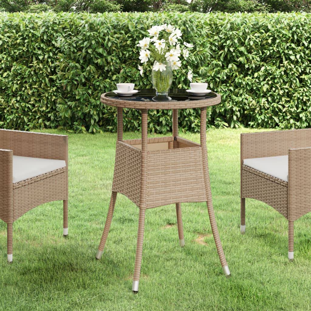 PANGIVO - Table de jardin beige résine tressée et verre trempé 60 x 75 cm - PANGIVO - Image 1