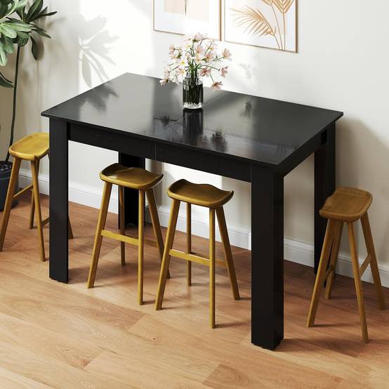 Costway - Table Extensible Salle a Manger, Table Cuisine Extensible 6 Personnes Bois et Noir, 120-158 cm, Pieds en Forme de L, Gain de Place - Image 9