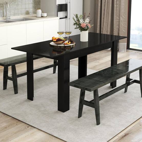 Costway - Table Extensible Salle a Manger, Table Cuisine Extensible 6 Personnes Bois et Noir, 120-158 cm, Pieds en Forme de L, Gain de Place - Image 2
