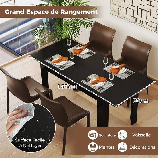 Costway - Table Extensible Salle a Manger, Table Cuisine Extensible 6 Personnes Bois et Noir, 120-158 cm, Pieds en Forme de L, Gain de Place - Image 6