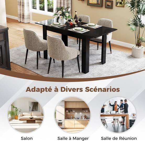 Costway - Table Extensible Salle a Manger, Table Cuisine Extensible 6 Personnes Bois et Noir, 120-158 cm, Pieds en Forme de L, Gain de Place - Image 8