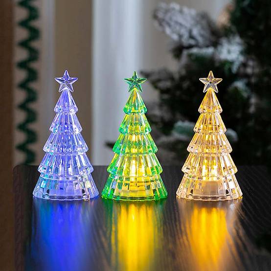 3pcs Sapin de Noël Cristal LED avec Lumières, Décoration Mini Arbre de Noël Électrique avec Bougies LED pour Table, Cadeau Enfant, Bureau, Maison - Image 1