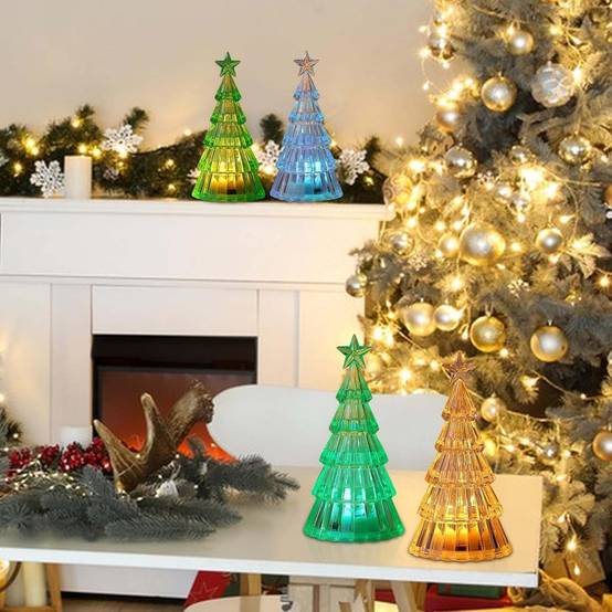3pcs Sapin de Noël Cristal LED avec Lumières, Décoration Mini Arbre de Noël Électrique avec Bougies LED pour Table, Cadeau Enfant, Bureau, Maison - Image 5