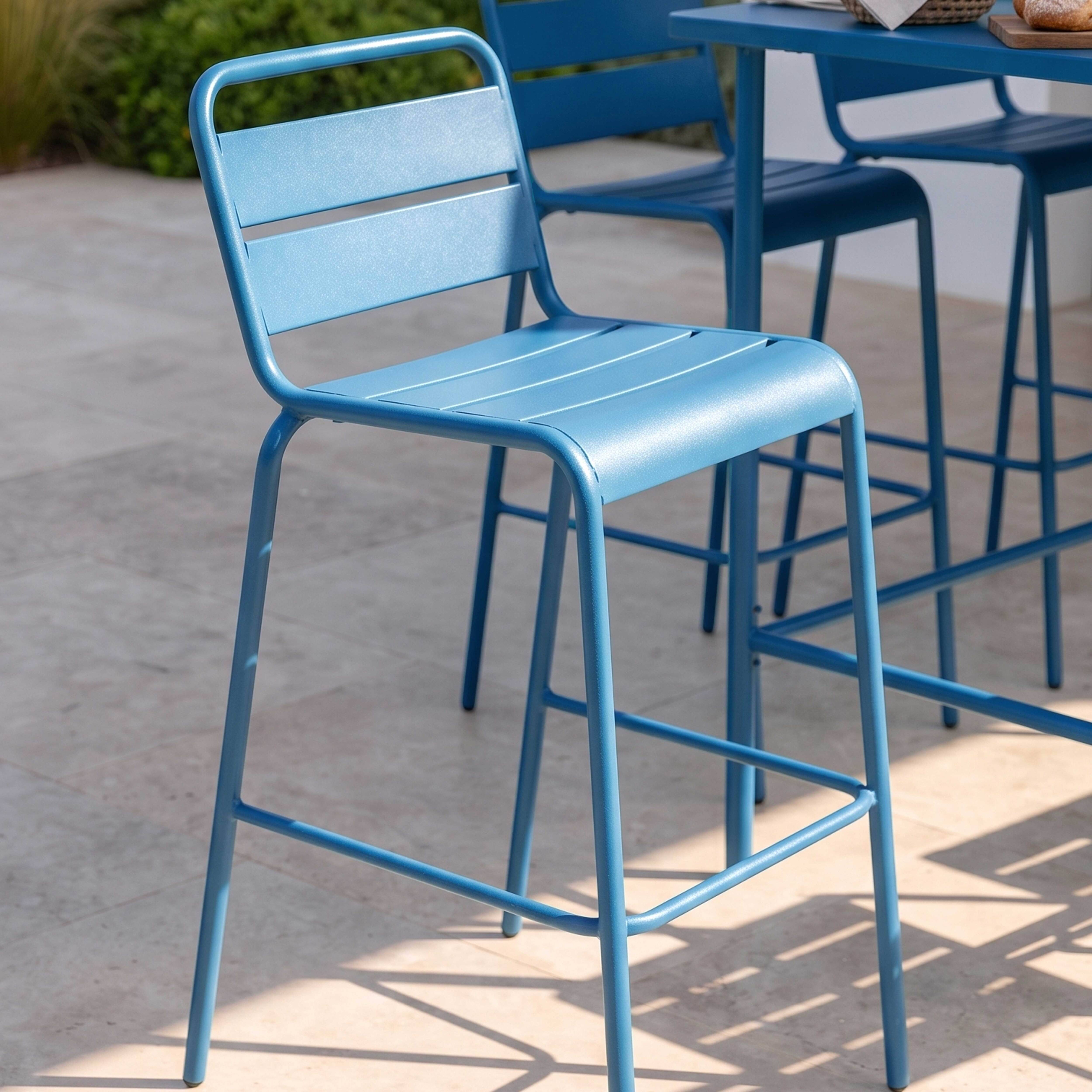 Oviala - Ensemble table haute de jardin et 6 chaises en métal bleu pacific Palavas - Oviala - Image 3