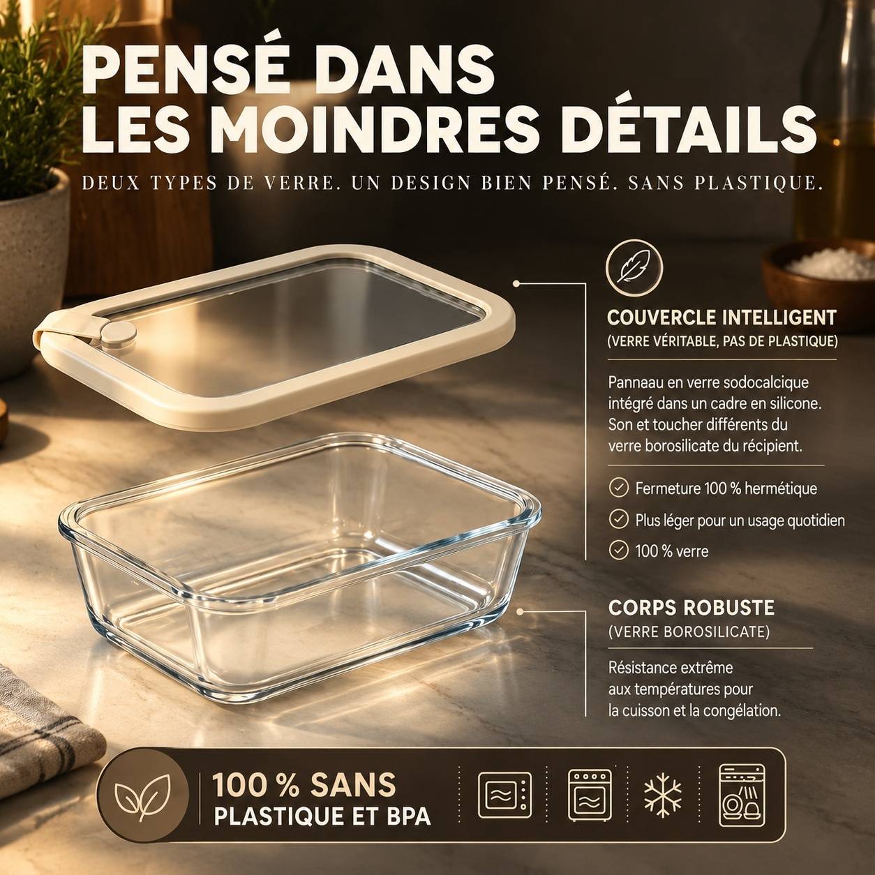 Boîte en Verre Borosilicate 4x1020ml Hermétique avec Couvercle - Image 4