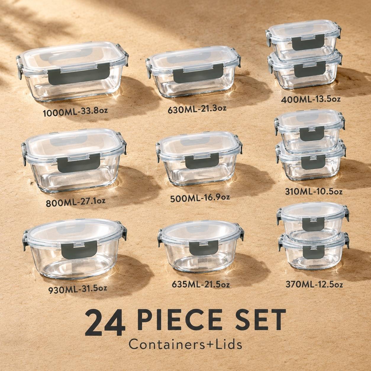Set de 24 Contenants de Conservation en Verre Borosilicate avec Couvercles Hermetiques - Image 2