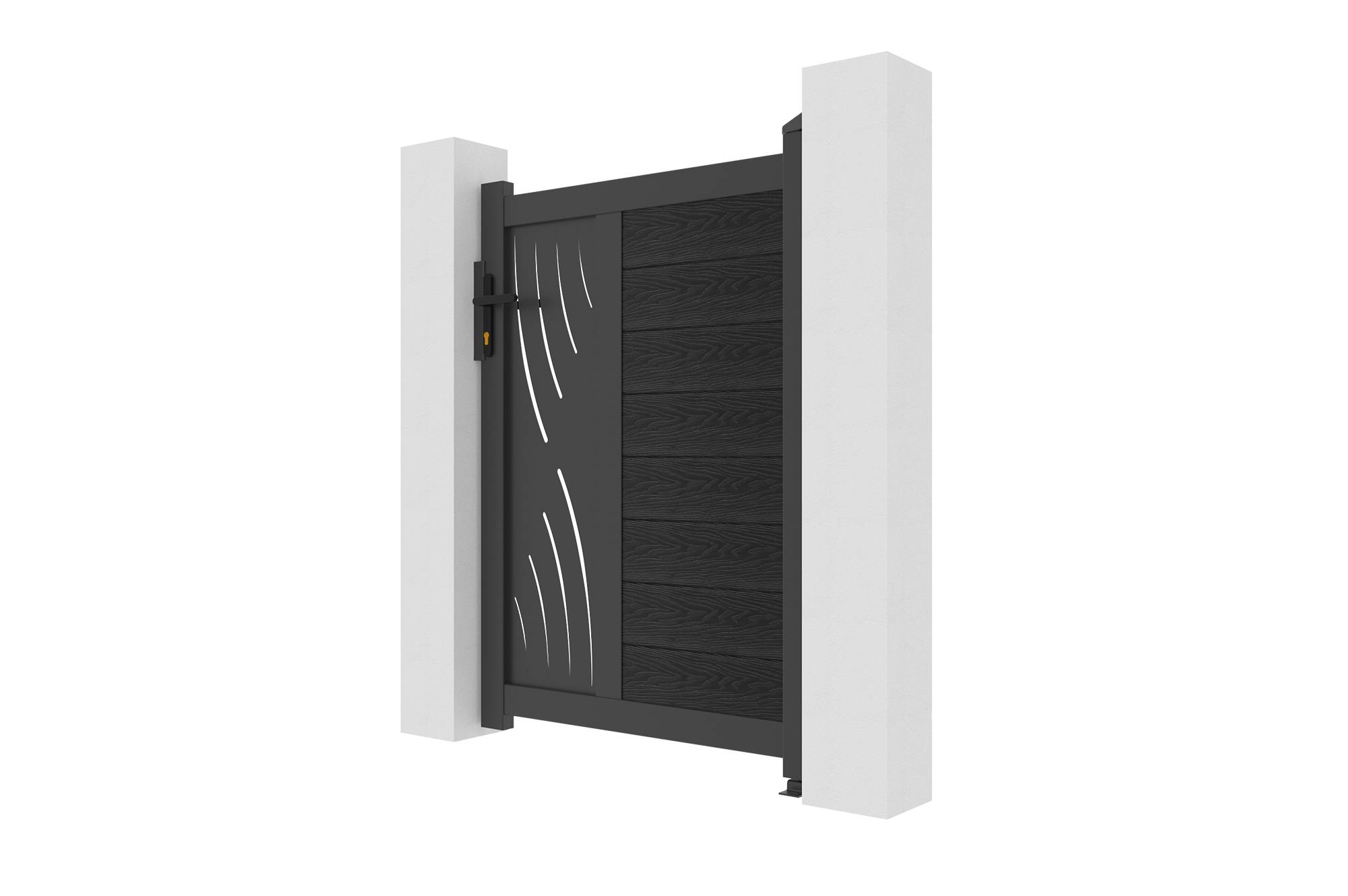 CASANOOV - Portillon bois composite 1m ATHOS VELETA H.140cm gris anthracite avec cadre aluminium + 2 poteaux EIFEL aluminium 10x10cm - Image 4