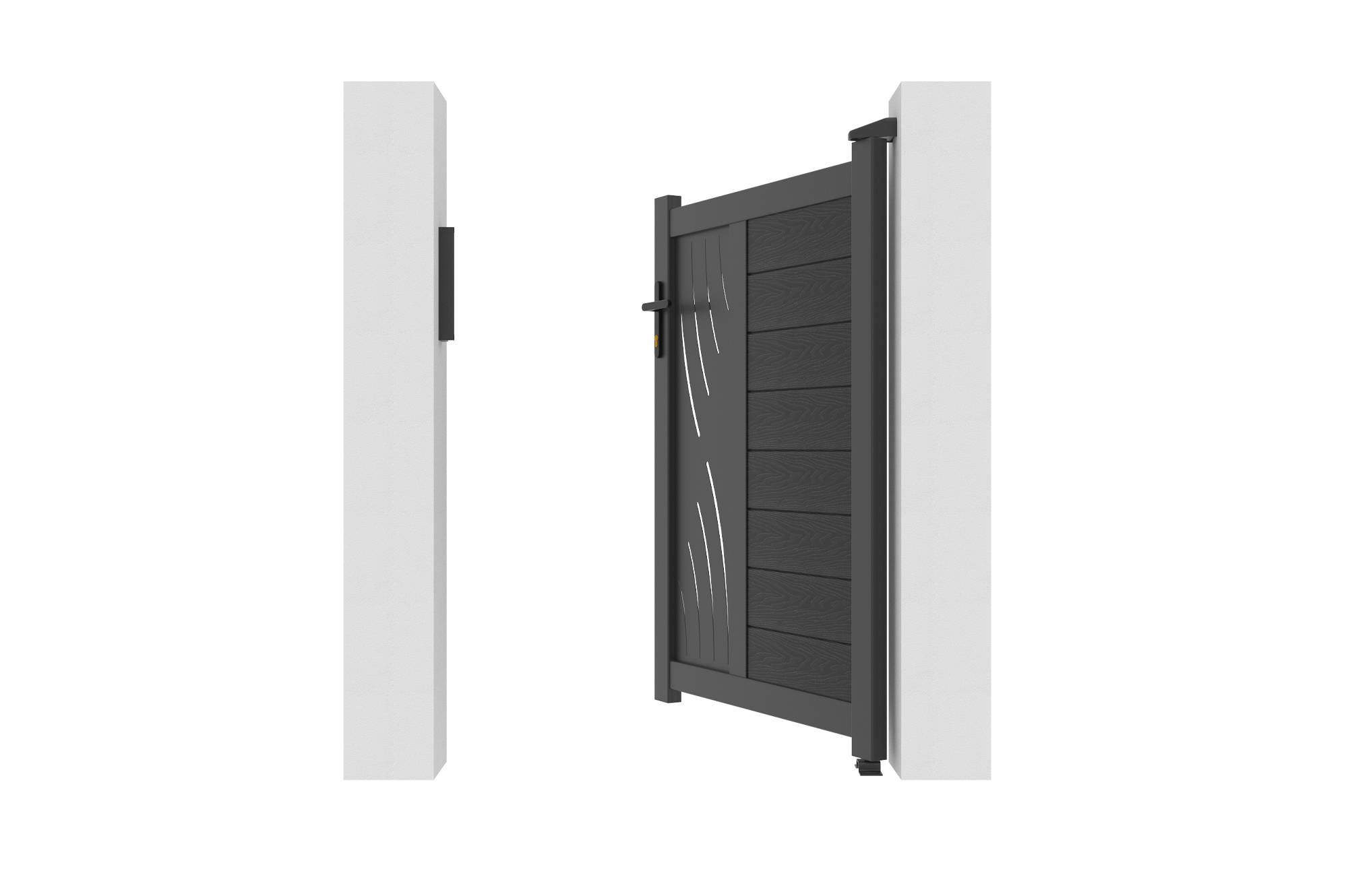 CASANOOV - Portillon bois composite 1m ATHOS VELETA H.140cm gris anthracite avec cadre aluminium + 2 poteaux EIFEL aluminium 10x10cm - Image 7