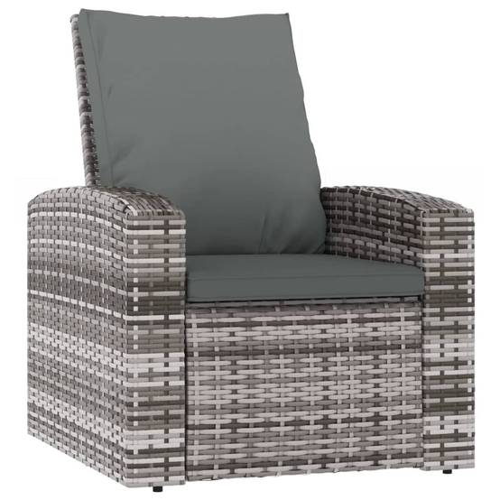Fauteuil de jardin inclinable - Chaise de jardin - Fauteuil d'extérieur avec coussins gris résine tressée MP371 - Image 1