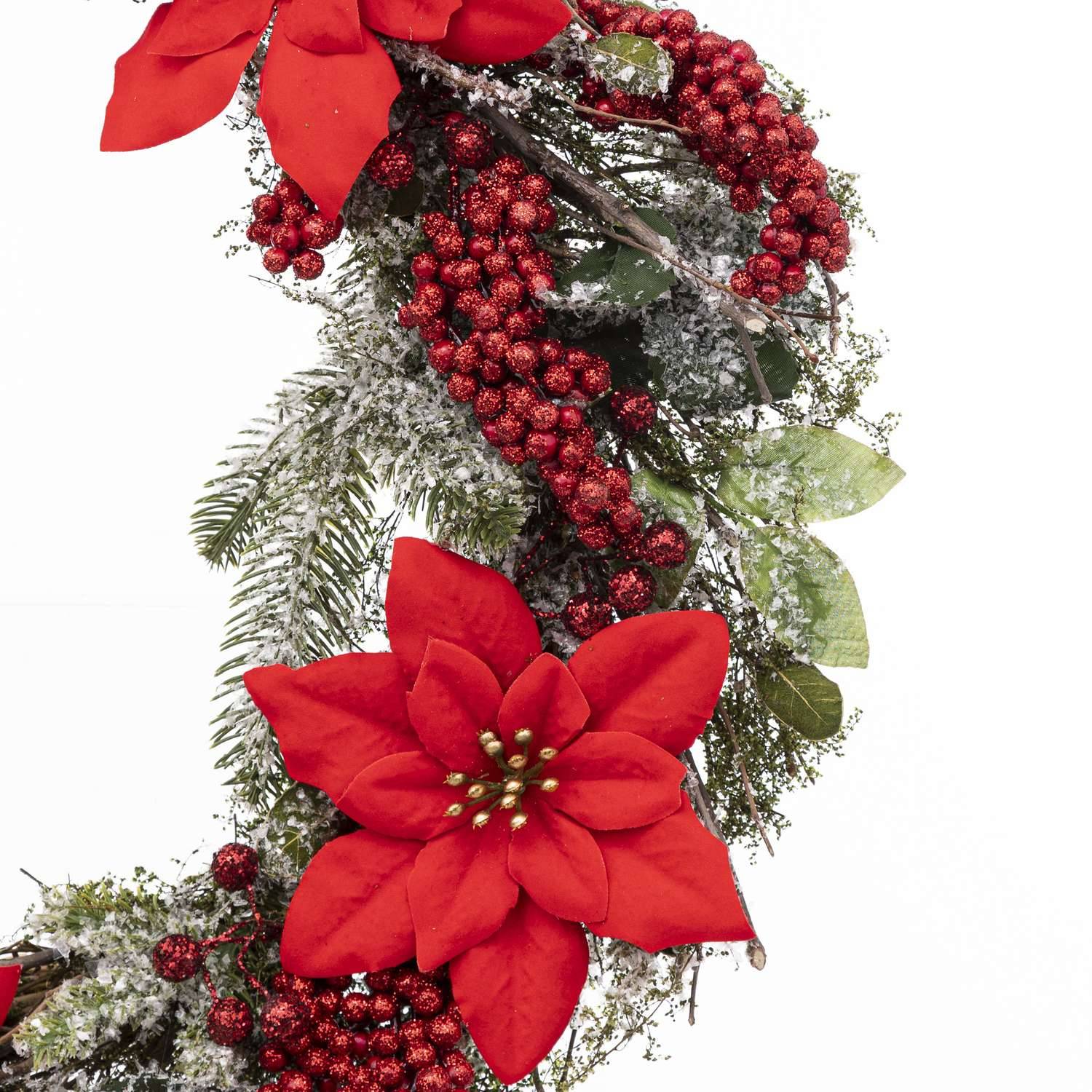 Atmosphera - Couronne de Noël poinsettia à suspendre - D. 50 cm - Rouge et vert - Atmosphera - Image 2