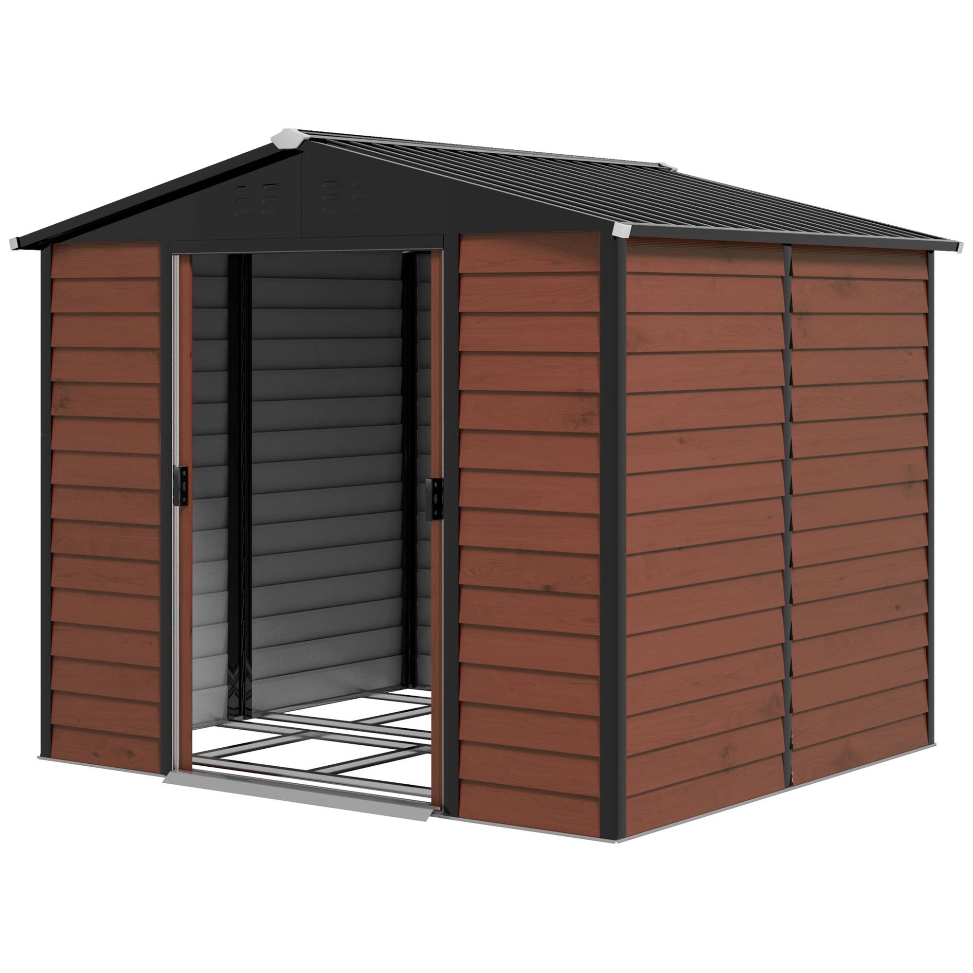 ComfortXL - Abri de jardin acier galvanisé 240 x 206 x 198 cm effet teck pour outils et vélo - ComfortXL Outdoor Living - Image 2