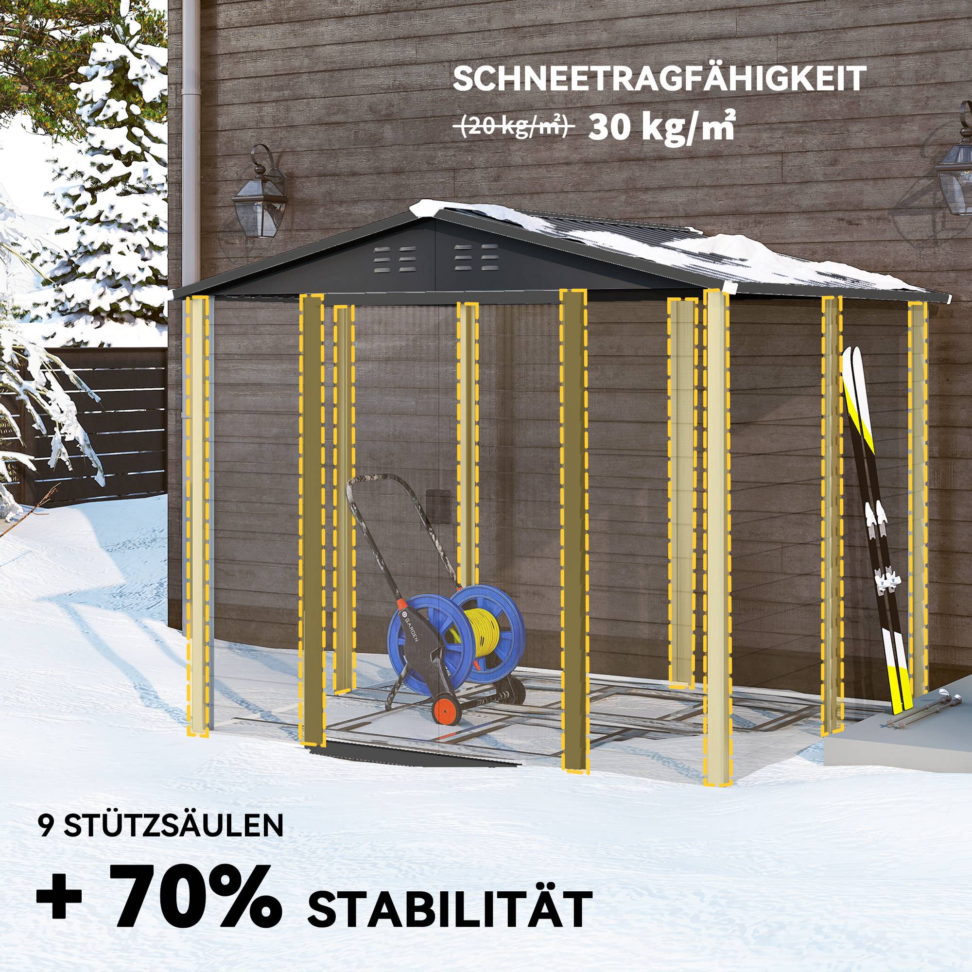 ComfortXL - Abri de jardin acier galvanisé 240 x 206 x 198 cm effet teck pour outils et vélo - ComfortXL Outdoor Living - Image 7