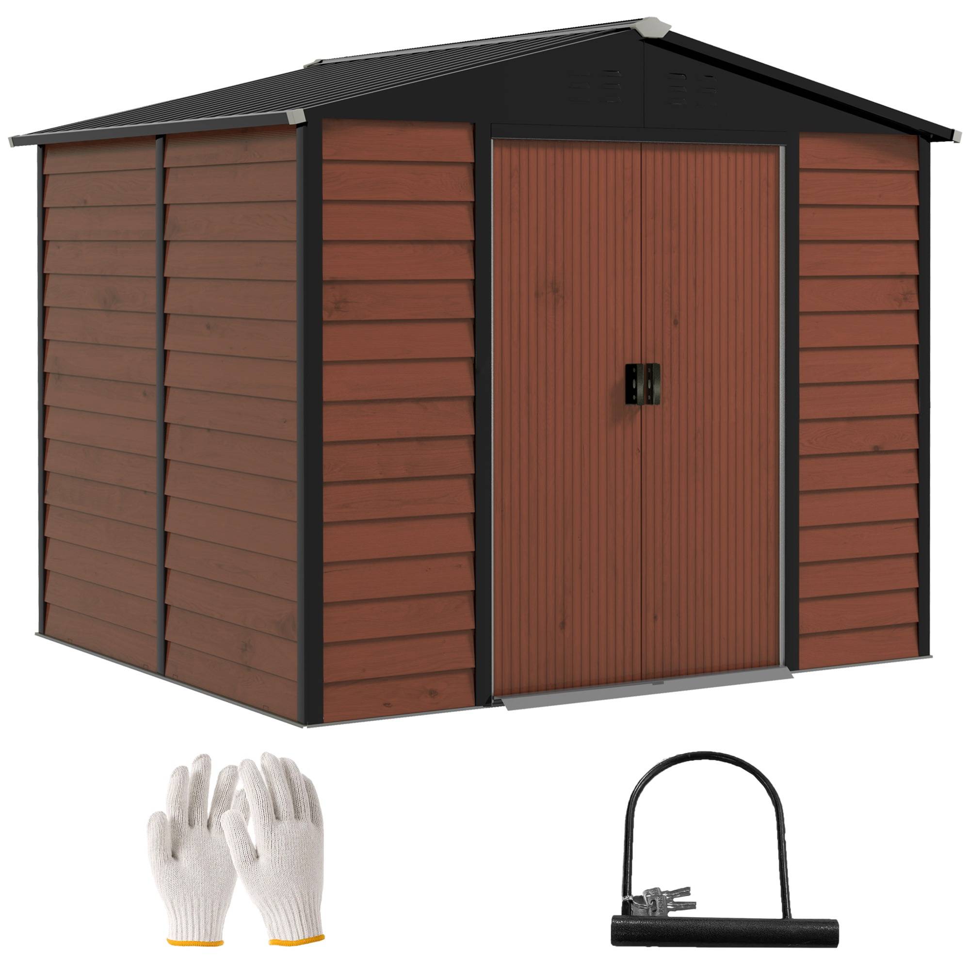 ComfortXL - Abri de jardin acier galvanisé 240 x 206 x 198 cm effet teck pour outils et vélo - ComfortXL Outdoor Living - Image 1