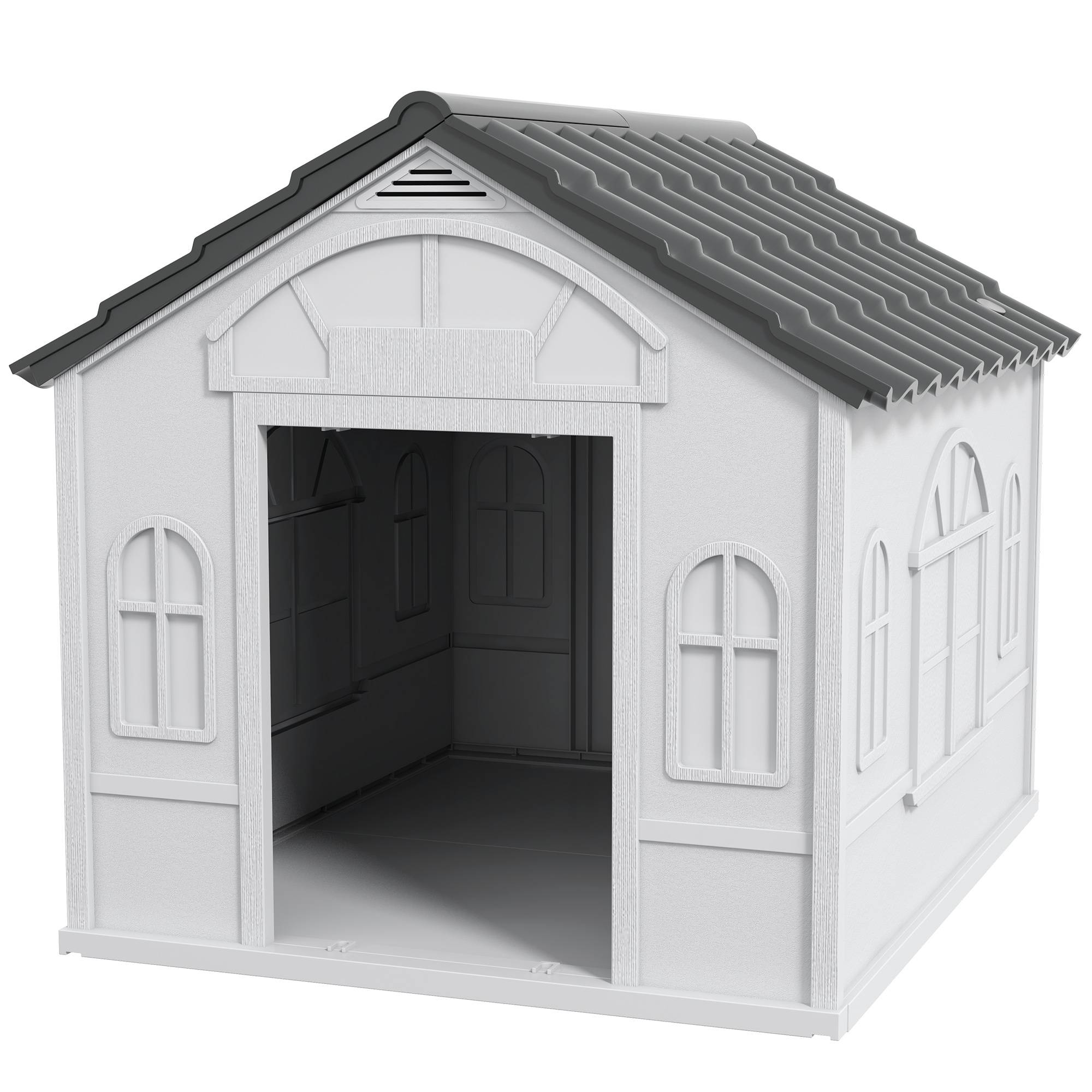 ComfortXL - Niche chien extérieur PP gris 84,2 x 98,2 x 82 cm pour chiens moyens et grands toit incliné - ComfortXL Outdoor Living - Image 1
