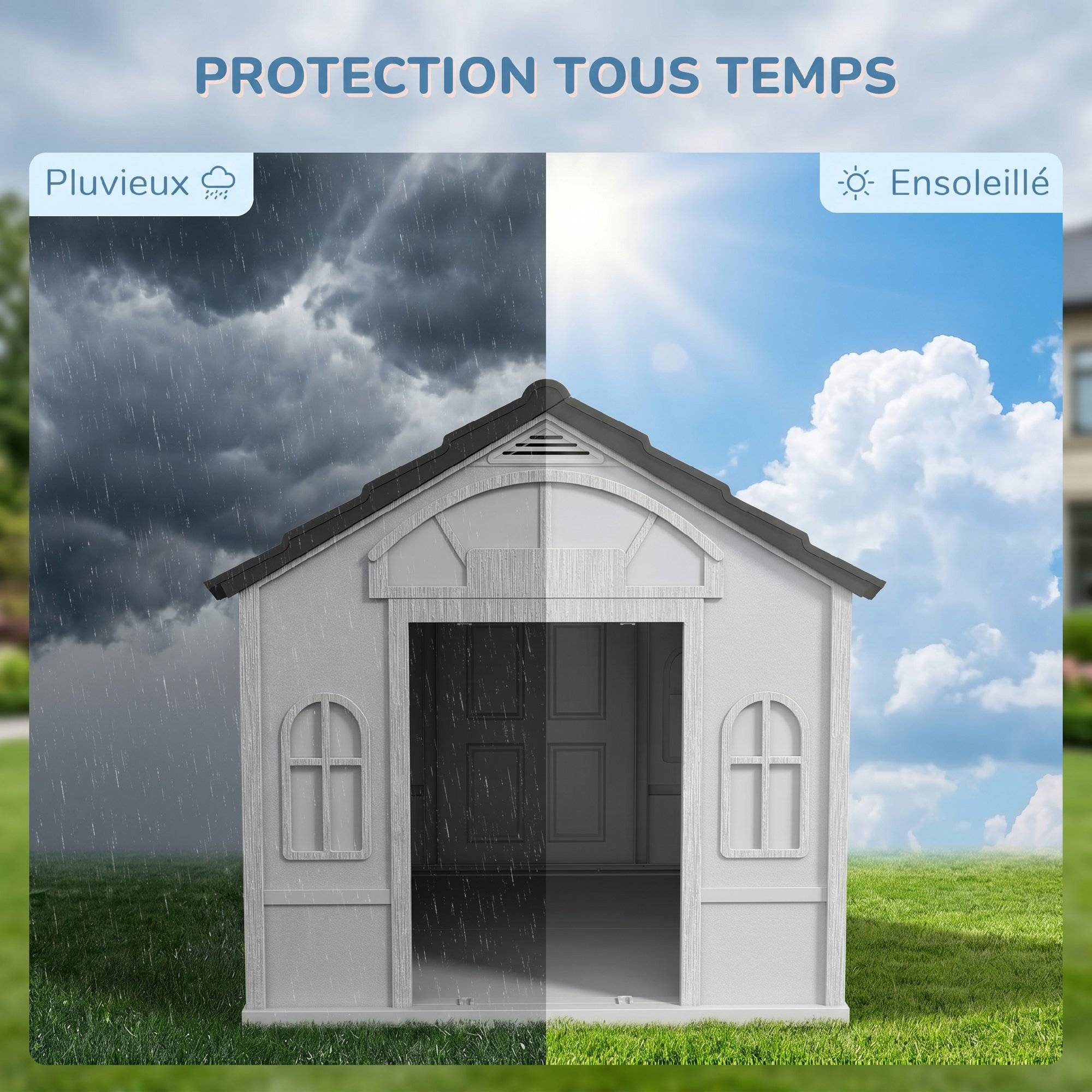 ComfortXL - Niche chien extérieur PP gris 84,2 x 98,2 x 82 cm pour chiens moyens et grands toit incliné - ComfortXL Outdoor Living - Image 5