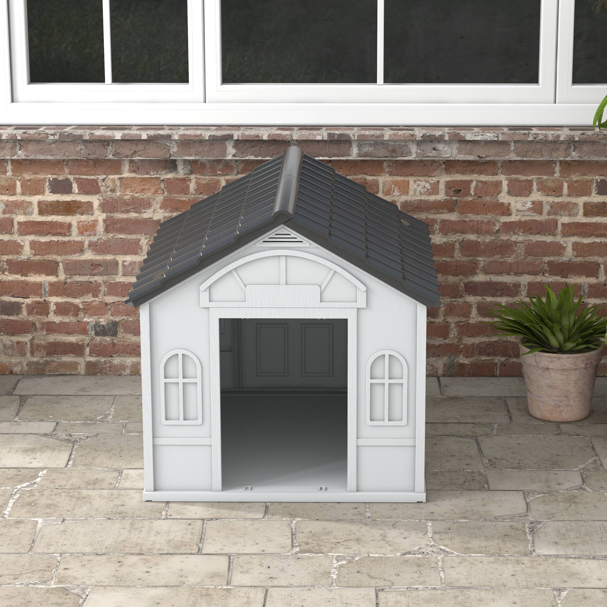 ComfortXL - Niche chien extérieur PP gris 84,2 x 98,2 x 82 cm pour chiens moyens et grands toit incliné - ComfortXL Outdoor Living - Image 9
