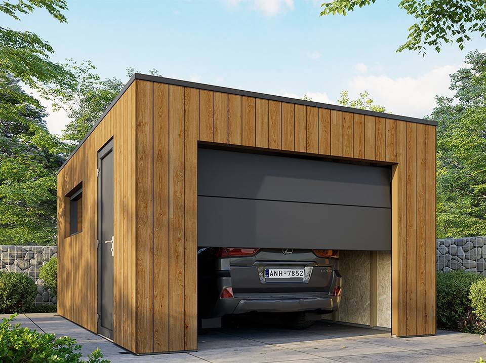 Direct Abris - Garage Bois Traité RINGWOOD - Surface intérieure : 20m2 - Porte Sectionnelle - Structure OSB - Membrane EPDM - 1 Voiture - Image 2