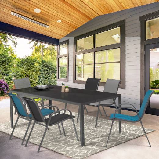 Lot de 6 chaises de jardin LYMA métal et textilène empilables gris, noir et bleu - Image 8