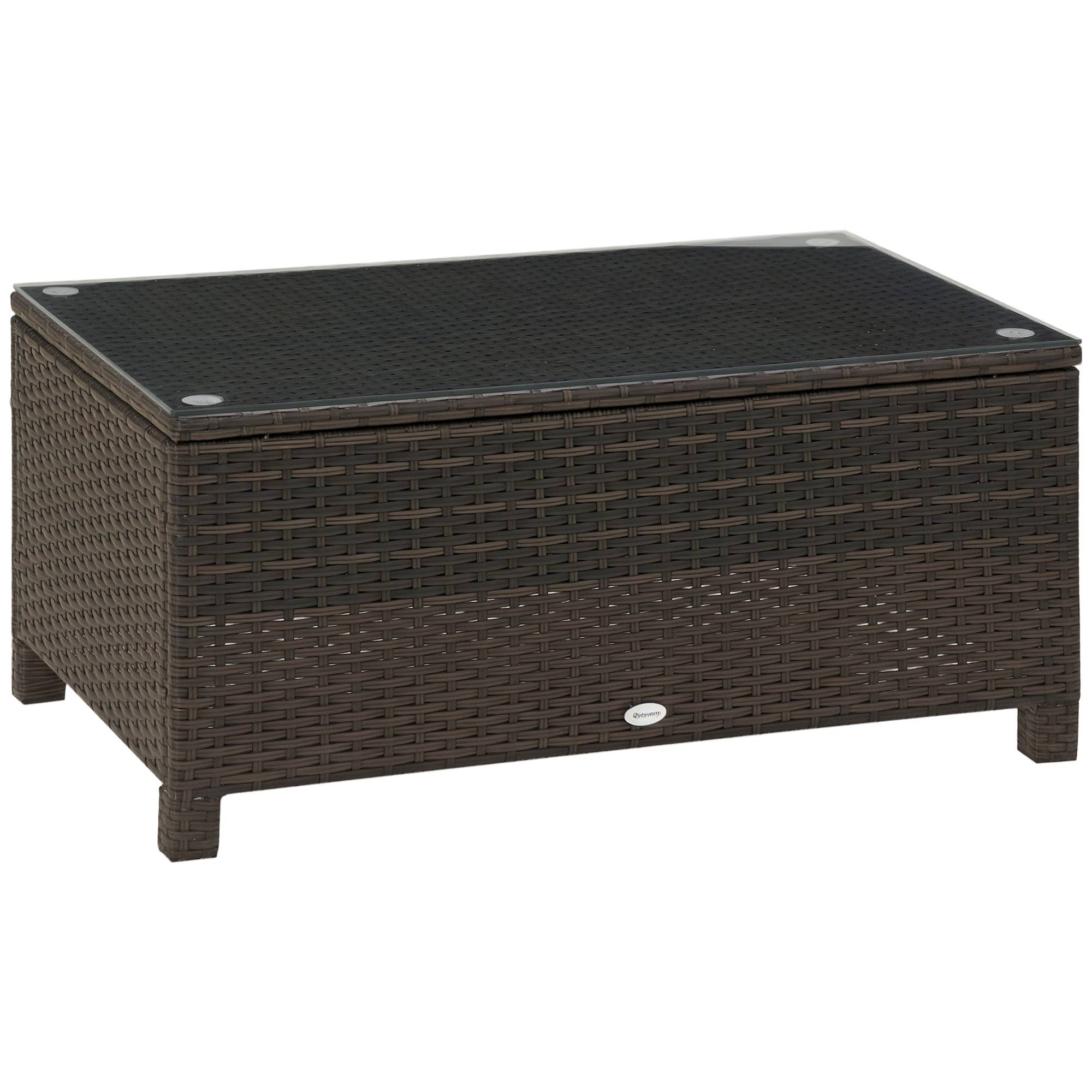Table Basse de Jardin Plateau Verre trempé 5 mm rotin tressé 85 x 50 x 39cm Max. 50 kg Marron - Image 1