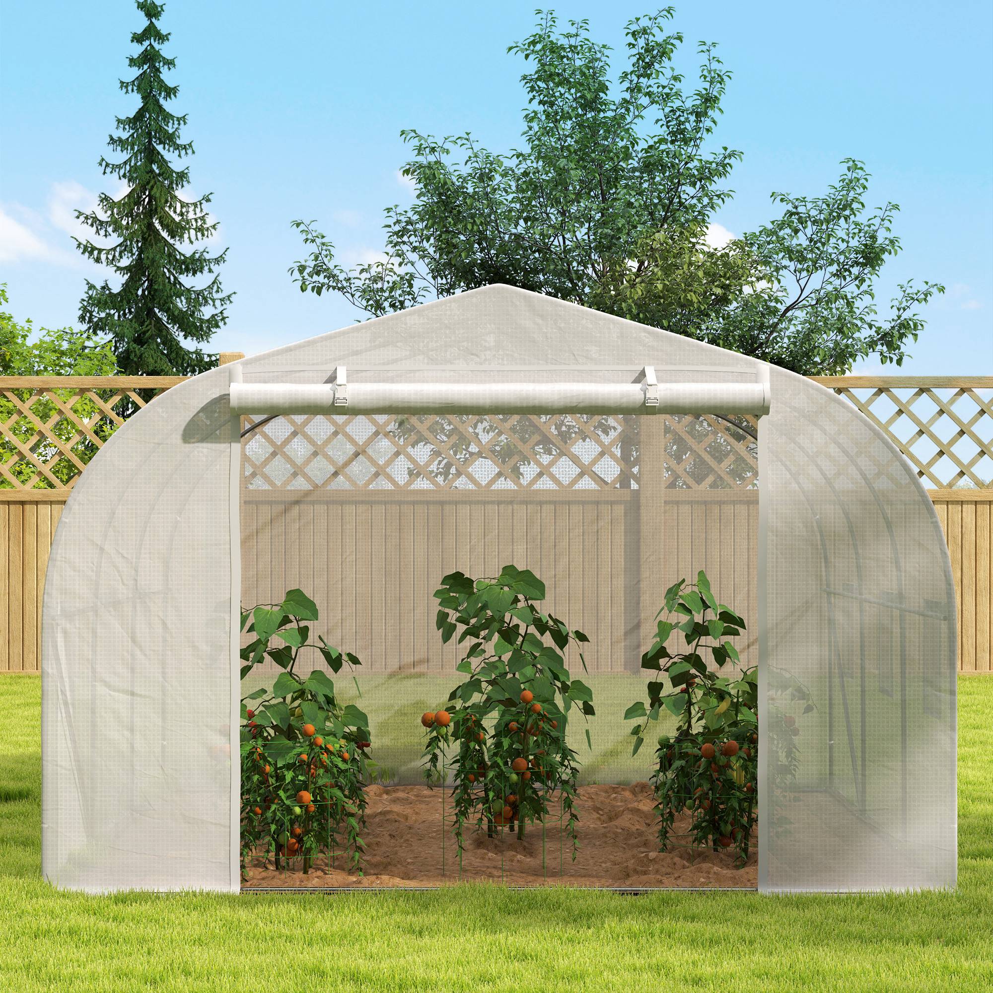 Serre de jardin serre tunnel de Jardin dim. 3,5L x 3l x 2H m Porte + 6 fenêtres enroulables Acier galvanisé bâche PE Haute densité Blanc - Image 7