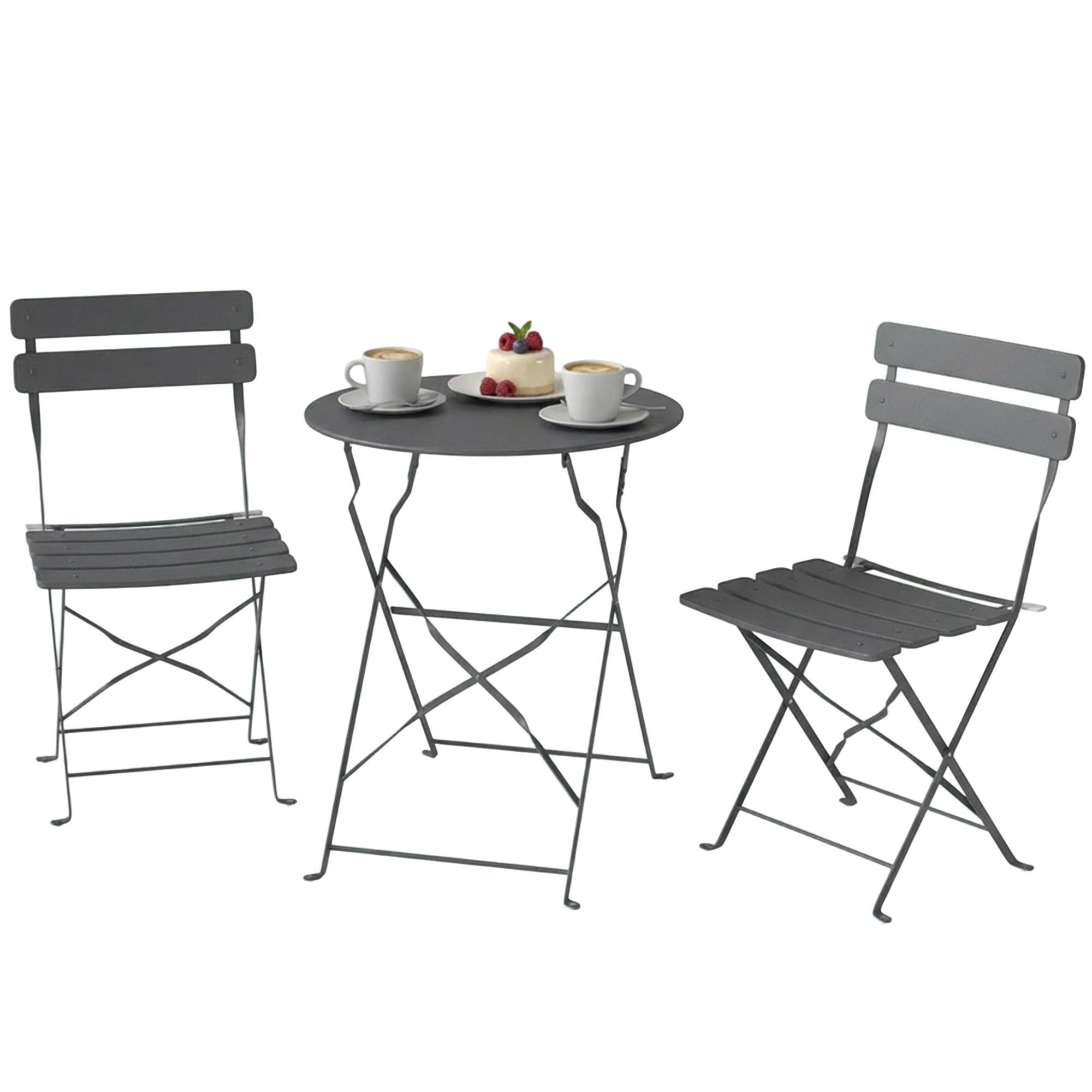Ensemble de Bistrot Jardin 3 Pièces Table et 2 Chaises Pliantes avec Double Protection Anti-Rouille Métal Gris - Image 2