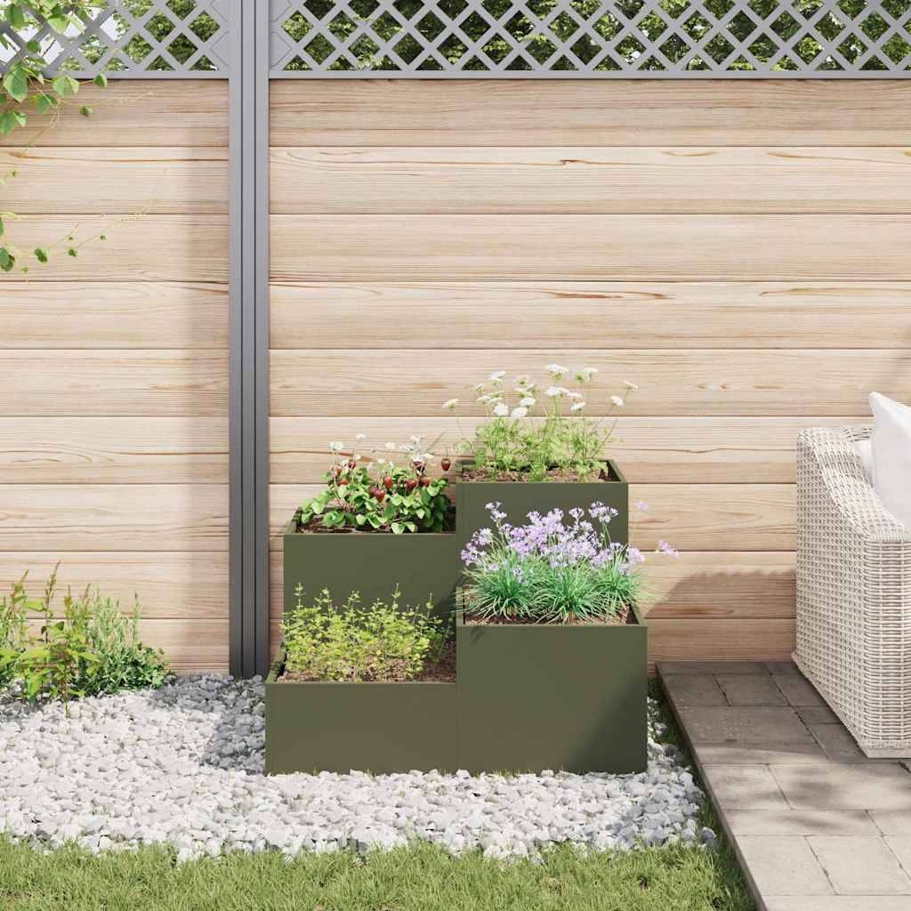 Cache-pot | Bac à fleurs de jardin Vert olive 80 x 80 x 60 cm Acier - Image 4