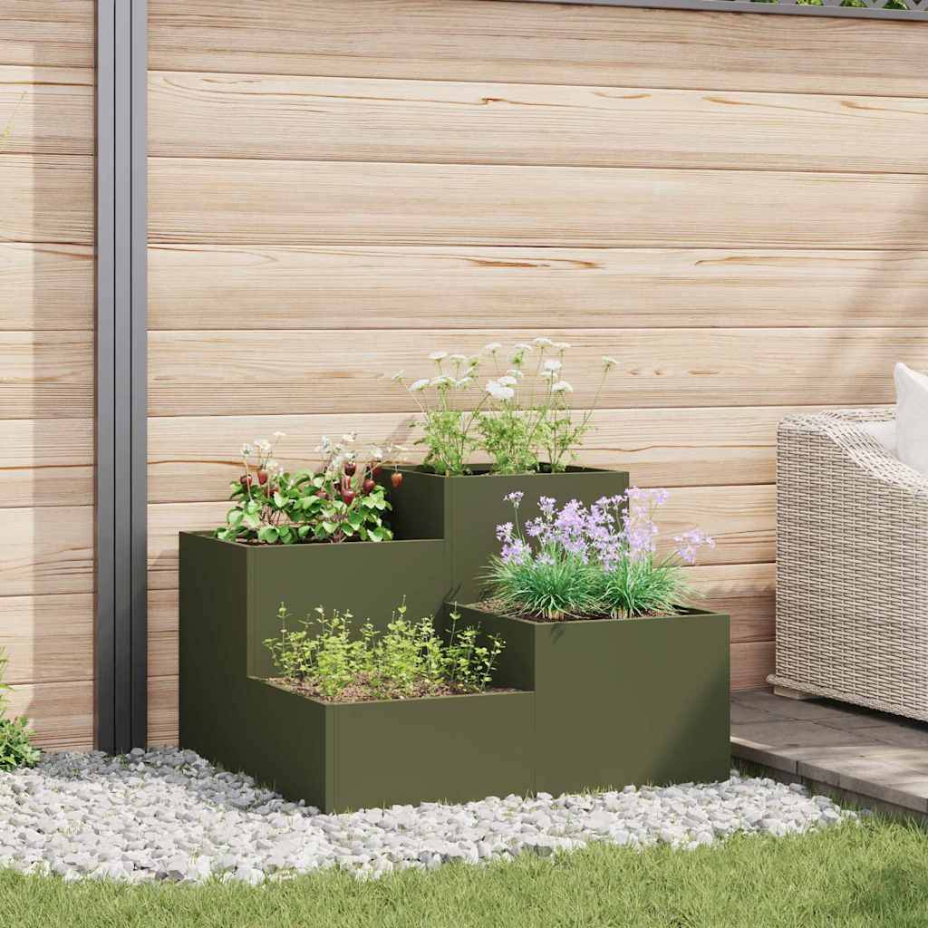 Cache-pot | Bac à fleurs de jardin Vert olive 80 x 80 x 60 cm Acier - Image 2