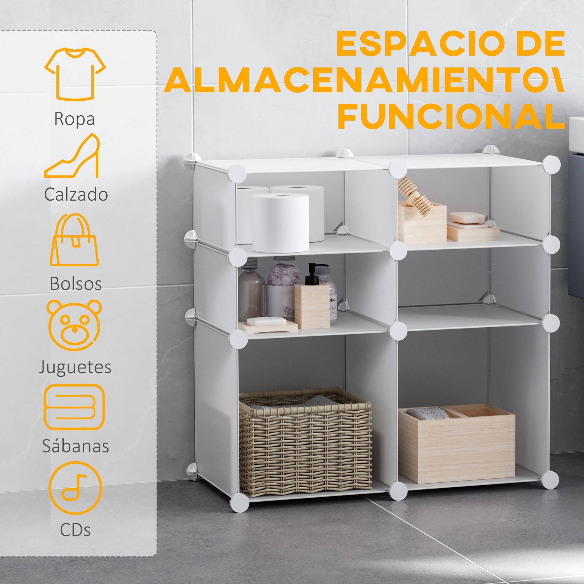 Sans Marque - Armoire modulaire plastique, 6 cases, chaussures, buffet, autocollants, rangement vêtements chaussures accessoires jouets - Image 7