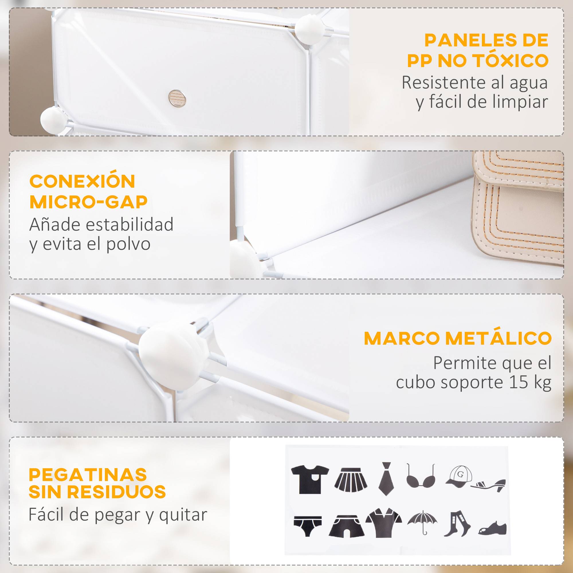 Sans Marque - Armoire modulaire plastique, 6 cases, chaussures, buffet, autocollants, rangement vêtements chaussures accessoires jouets - Image 8