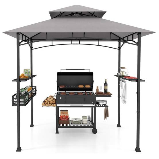 Tonnelle Barbecue Exterieur Auvent Abri Barbecue 2 Tablettes de Service Toit Ventilé Grand Panier - Image 3