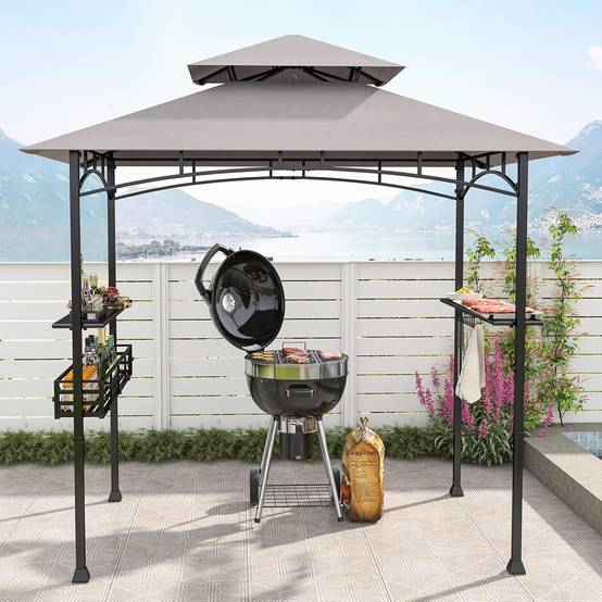 Tonnelle Barbecue Exterieur Auvent Abri Barbecue 2 Tablettes de Service Toit Ventilé Grand Panier - Image 2