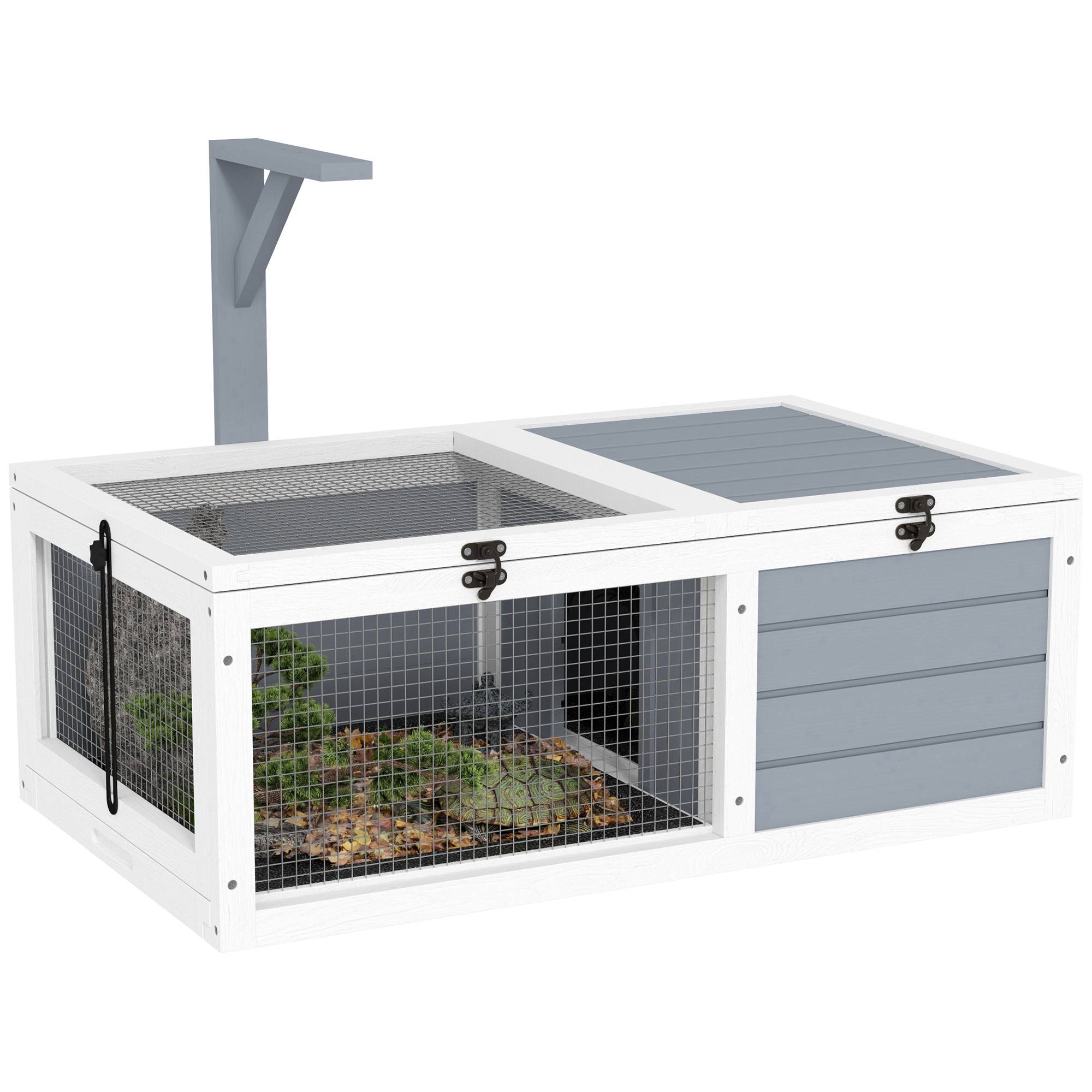 Maison enclos cage pour petit animal tortue avec 2 espaces support de lampe 81 x 48 x 31,5 cm gris - Image 1