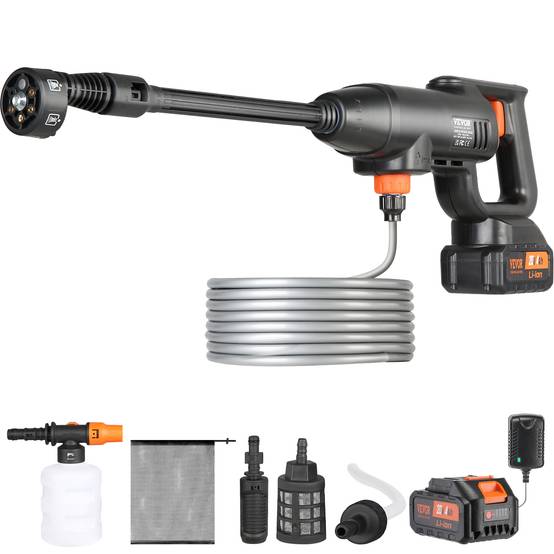 VEVOR Nettoyeur haute pression sans fil 21V, 580 PSI, 4 L/min, batterie 4.0Ah, pour terrasse/voiture. - Image 1