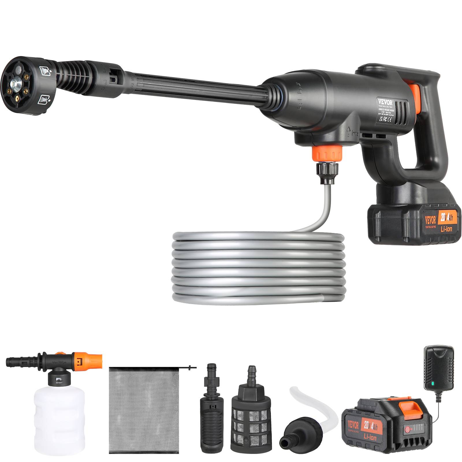 VEVOR Nettoyeur haute pression sans fil 21V, 580 PSI, 4 L/min, batterie 4.0Ah, pour terrasse/voiture. - Image 1