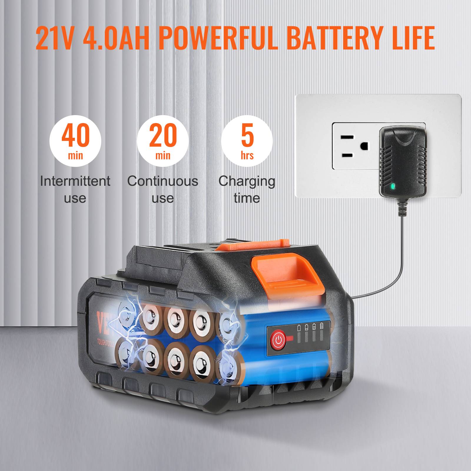 VEVOR Nettoyeur haute pression sans fil 21V, 580 PSI, 4 L/min, batterie 4.0Ah, pour terrasse/voiture. - Image 5