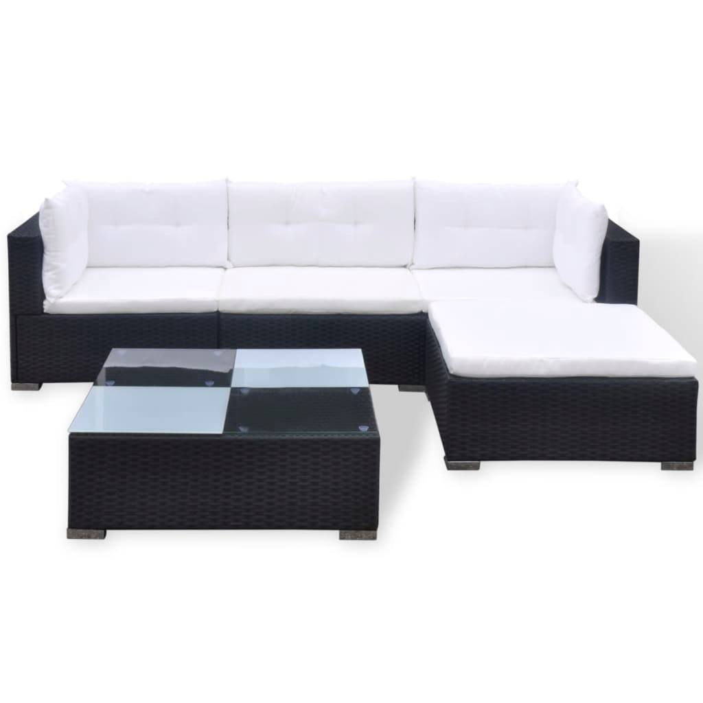 Helloshop26 - Salon de jardin meuble d'extérieur ensemble de mobilier 5 pièces avec coussins résine tressée noir - Image 1
