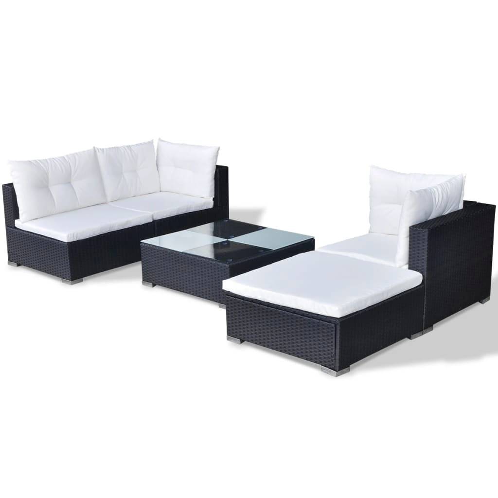 Helloshop26 - Salon de jardin meuble d'extérieur ensemble de mobilier 5 pièces avec coussins résine tressée noir - Image 5