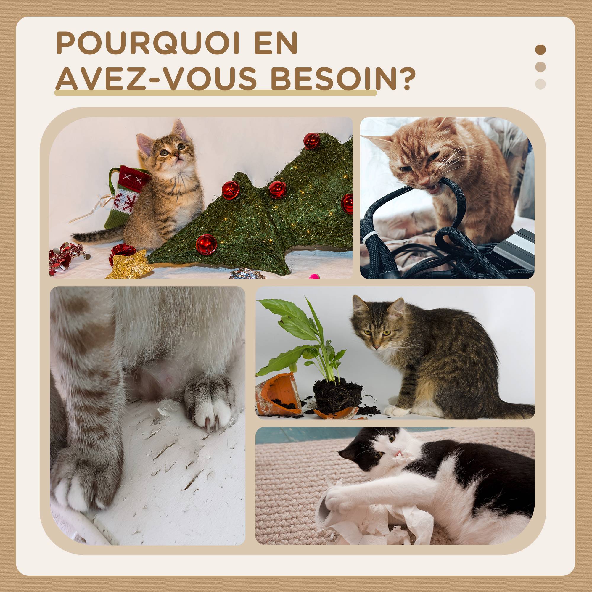 Sans Marque - Arbre à chat design griffoir jouet 2 pompons poteaux jute plateforme peluche 48 x 38 x 42 cm gris - Image 8
