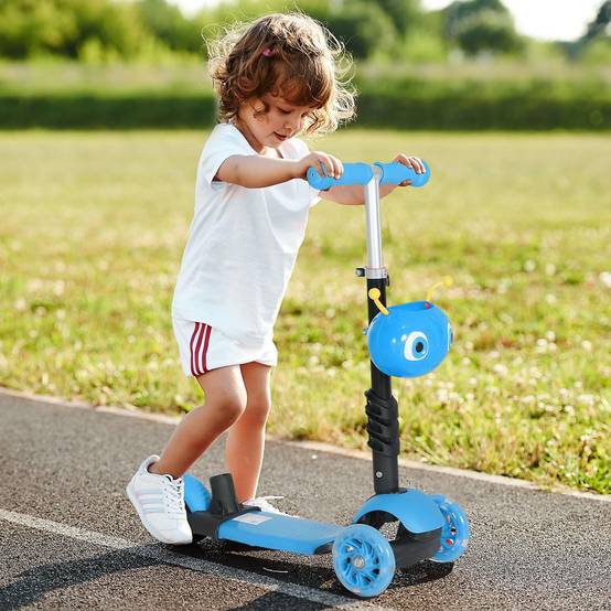 Trottinette Évolutive 5 en 1 pour Enfant, 3 Roues, Selle et Dossier Amovibles, Guidon Réglable, Bleu - Image 3