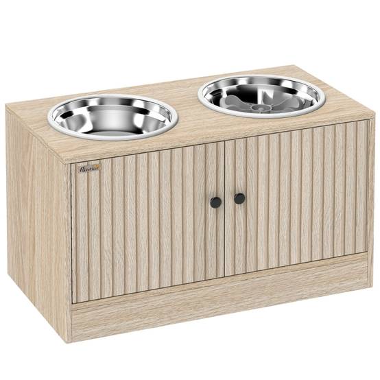 Station d'alimentation surélevée en bois grands chiens avec rangement 60cm chêne - ComfortXL Outdoor Living - Image 2